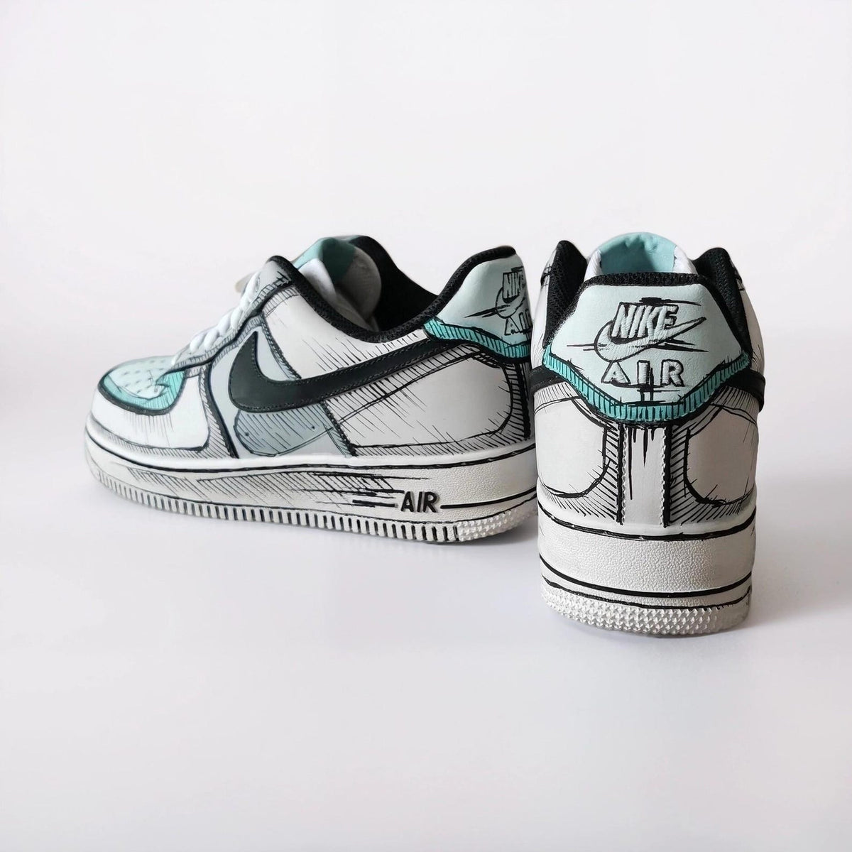Custom White Sneakers Cartoon – Hand Painted Comic Book Style Shoes, 2D Illustration AF1, Unique Painted Sneakers Gift