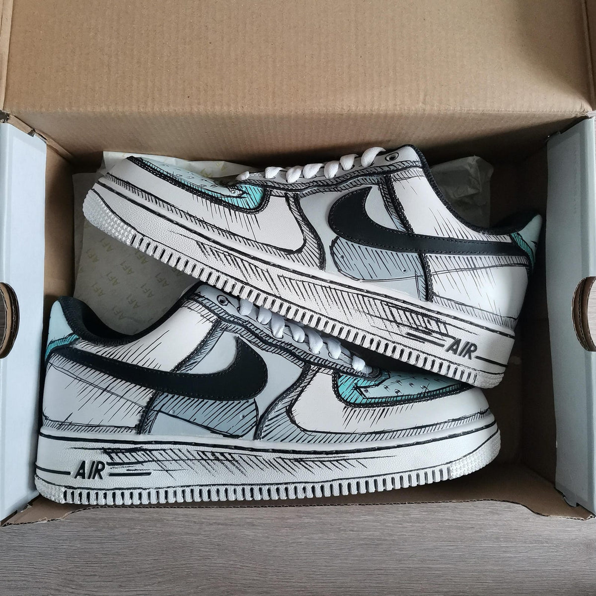 Custom White Sneakers Cartoon – Hand Painted Comic Book Style Shoes, 2D Illustration AF1, Unique Painted Sneakers Gift