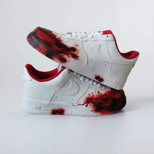 Hand-painted Sneakers with a splash effect - Custom-made white with red acrylic paint splashes, a unique street shoe for Him and for Her