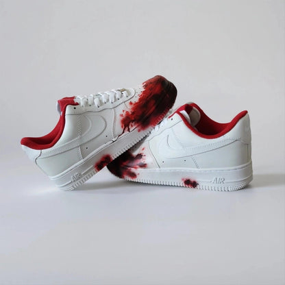 Hand-painted Sneakers with a splash effect - Custom-made white with red acrylic paint splashes, a unique street shoe for Him and for Her