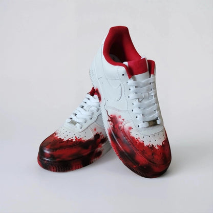 Hand-painted Sneakers with a splash effect - Custom-made white with red acrylic paint splashes, a unique street shoe for Him and for Her