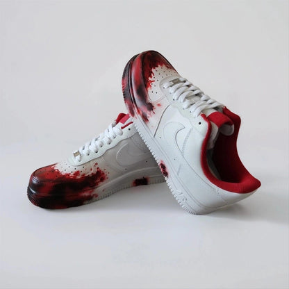 Hand-painted Sneakers with a splash effect - Custom-made white with red acrylic paint splashes, a unique street shoe for Him and for Her