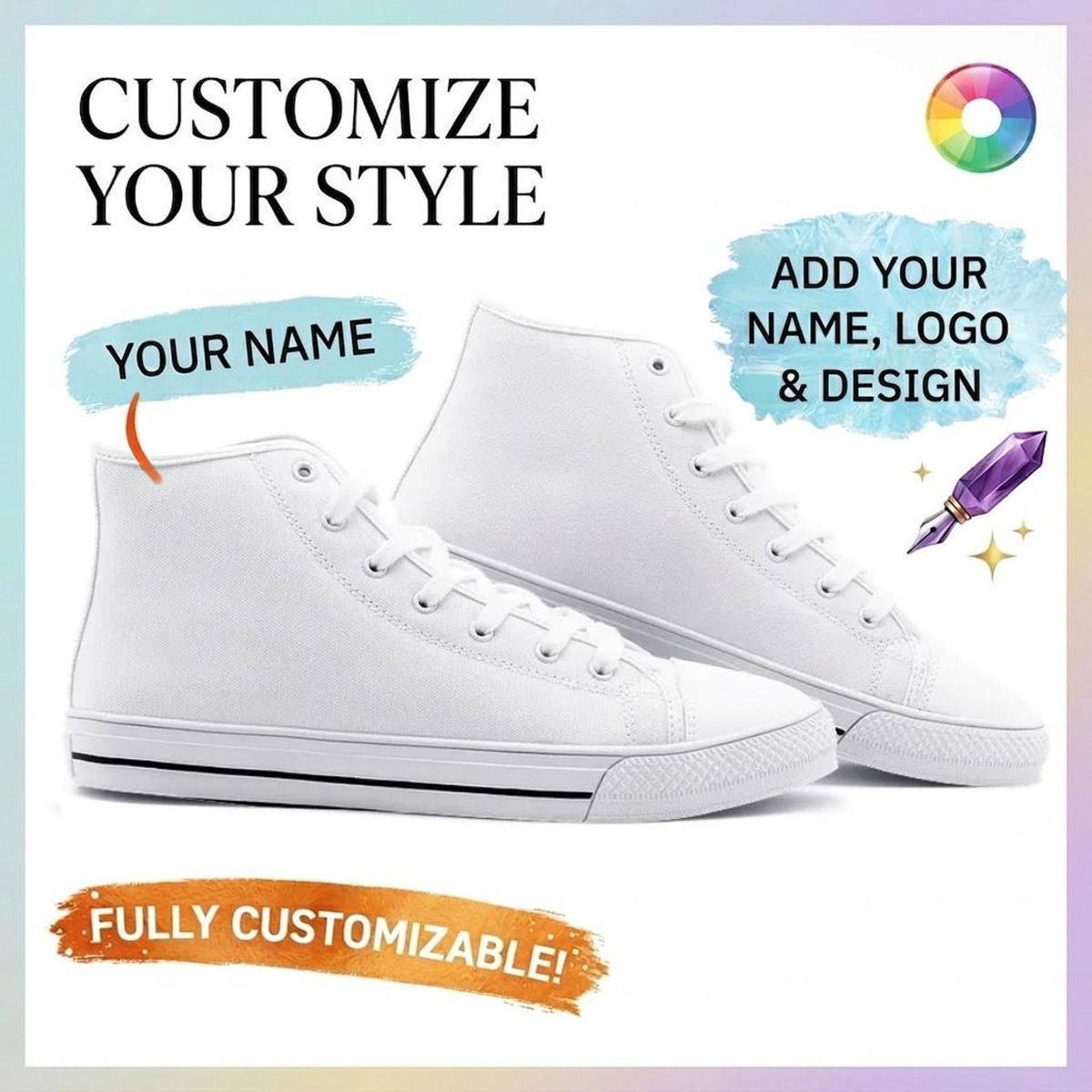 Custom Canvas Shoes White, Personalized Printed Canvas Shoes, Custom Design Sneakers, Name or Logo Canvas Shoes, Unique Gift Idea