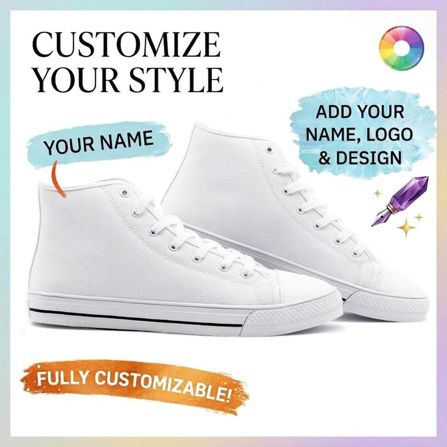 Custom Canvas Shoes White, Personalized Printed Canvas Shoes, Custom Design Sneakers, Name or Logo Canvas Shoes, Unique Gift Idea