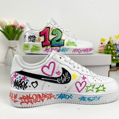 Custom Graffiti AF1 Sneakers, Personalized Number 12 Birthday Shoes, Hand Painted Street Art Air Force 1 Gift