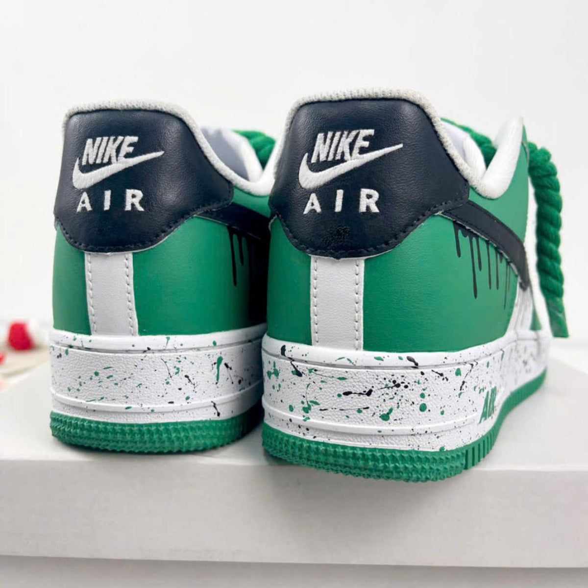 Custom Green Drip AF1 Sneakers, Hand Painted Black Paint Drip Air Force 1 Shoes, Rope Lace Streetwear Sneakers, Unisex Gift