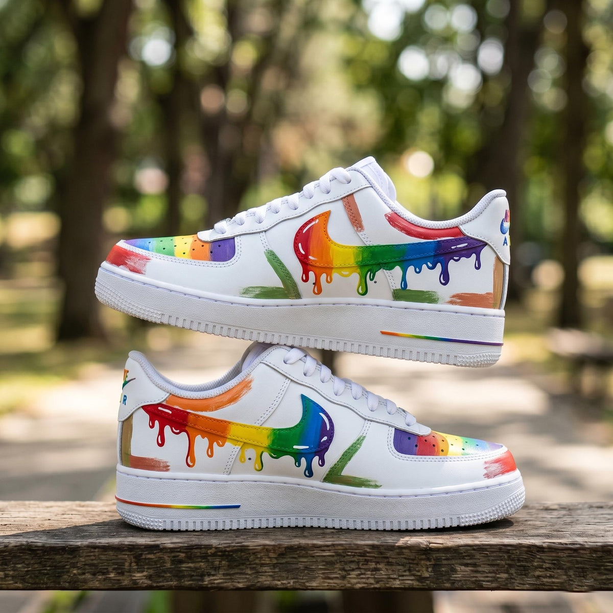 Custom Rainbow Brush Drip Air Force 1 Shoes, Hand Painted AF1 Sneakers, Colorful Pride Swoosh Kicks, Unique Streetwear Gift For Sneaker Fans