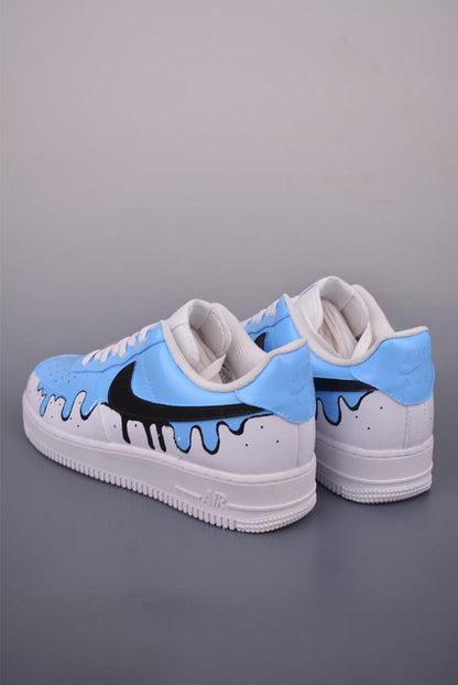 Custom Air force 1 blue drip paint gift Handpainted sneakers for y2k fans perfect gift for unique people , paint drip shoes sneakers paint