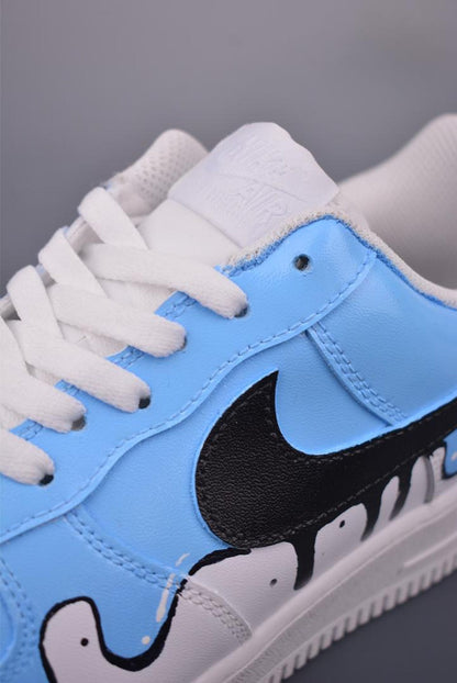Custom Air force 1 blue drip paint gift Handpainted sneakers for y2k fans perfect gift for unique people , paint drip shoes sneakers paint