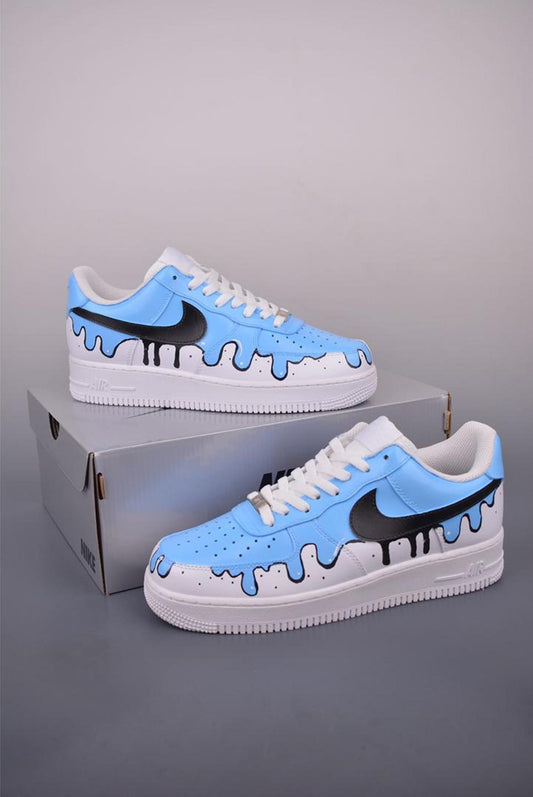 Custom Air force 1 blue drip paint gift Handpainted sneakers for y2k fans perfect gift for unique people , paint drip shoes sneakers paint