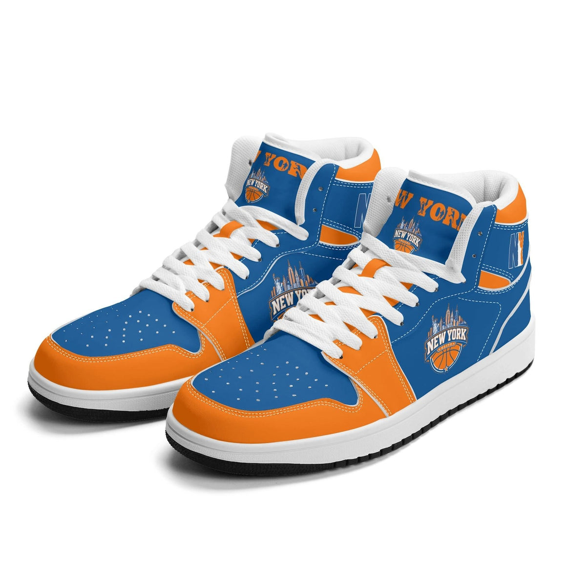 New York Basketball Team Sneakers for Men & Women New York Fan Team Themed Basketball Sport Shoes Blue Orange Custom Kicks NYC Gifts