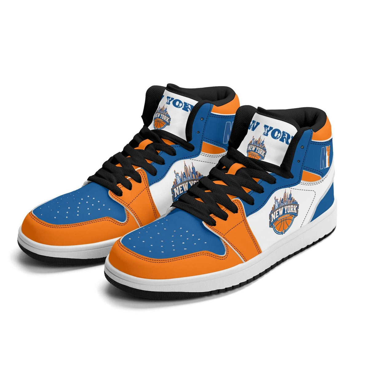 New York Basketball Team Sneakers for Men & Women New York Fan Team Themed Basketball Sport Shoes Blue Orange Custom Kicks NYC Gifts