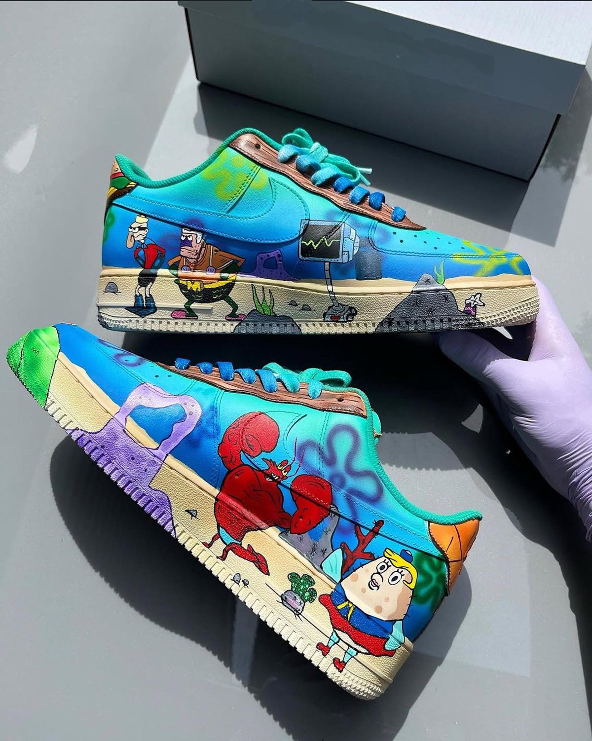 Custom Cartoon Air Force 1 Sneakers, Ocean Inspired Hand Painted Shoes