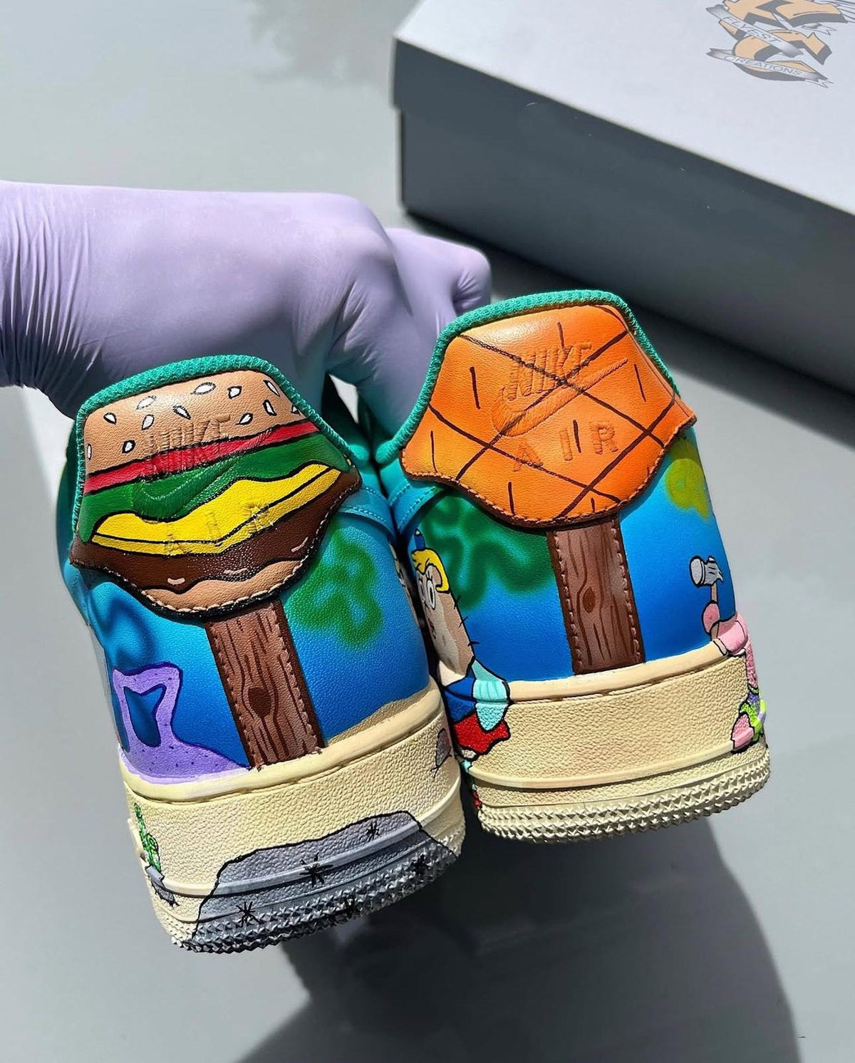 Custom Cartoon Air Force 1 Sneakers, Ocean Inspired Hand Painted Shoes