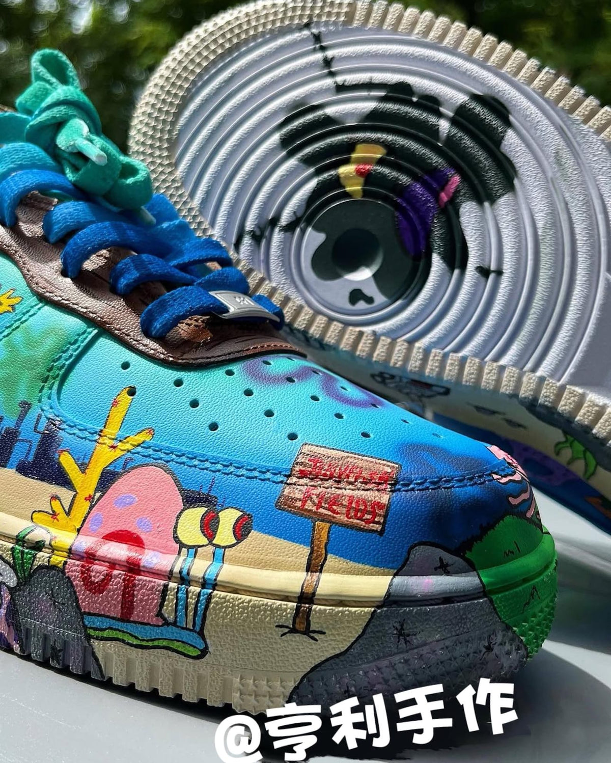 Custom Cartoon Air Force 1 Sneakers, Ocean Inspired Hand Painted Shoes
