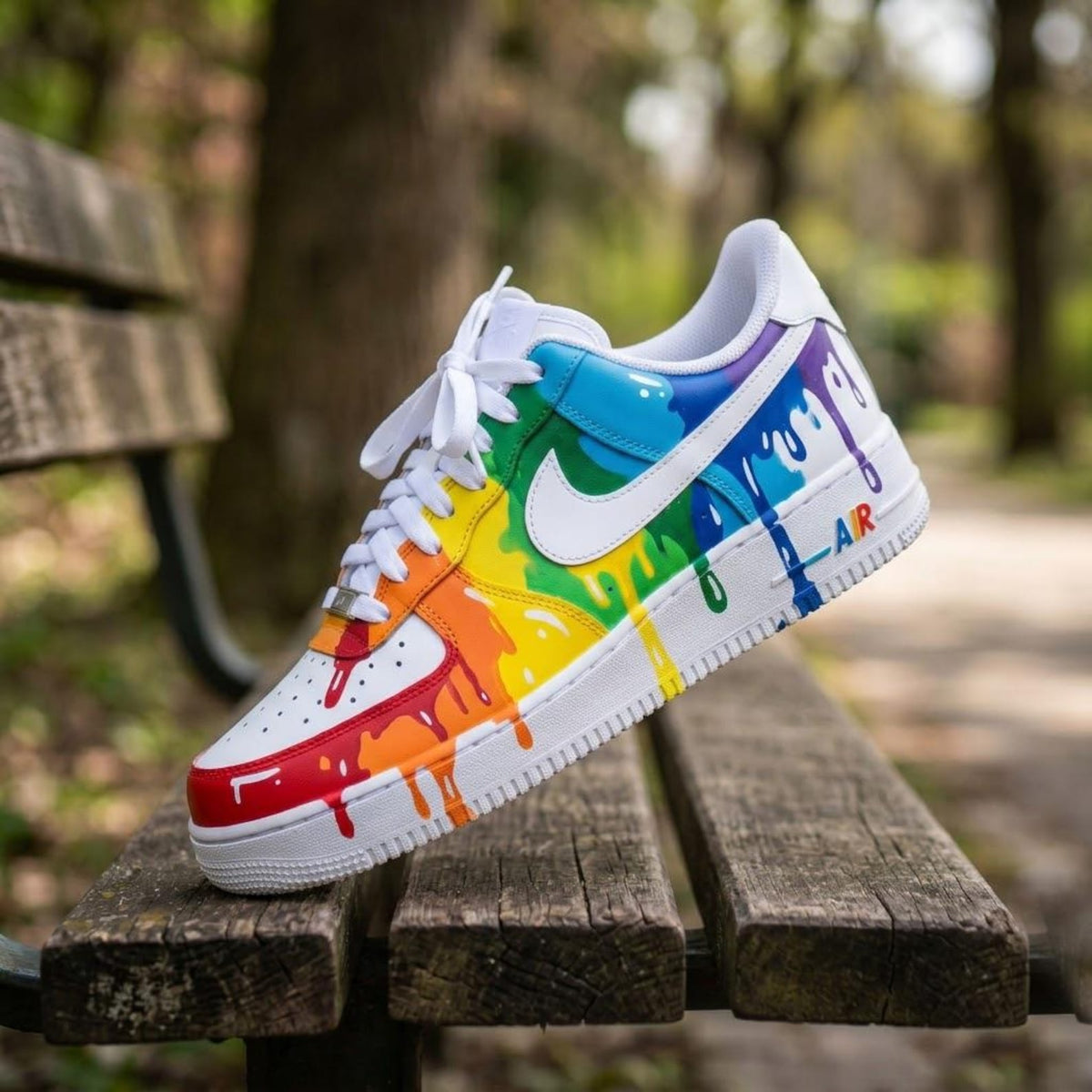 Custom Air Force 1 Rainbow Drip Sneakers – Hand Painted AF1 Shoes – Colorful Pride Streetwear Gift for Men and Women
