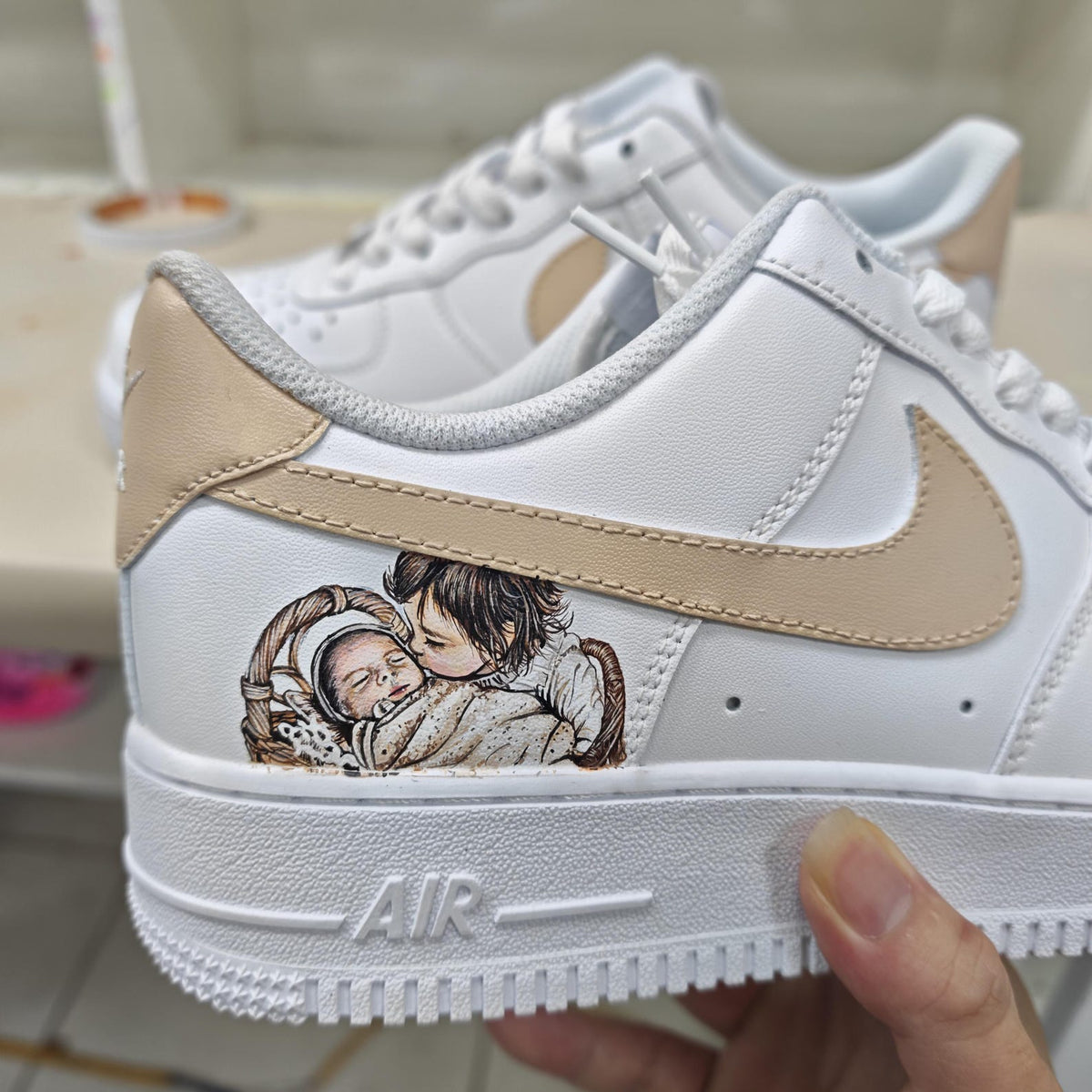 Custom Family Portrait AF1 Sneakers, Personalized Mom Baby Air Force 1 Shoes, Hand Painted Photo Sneakers, Mother’s Day Gift