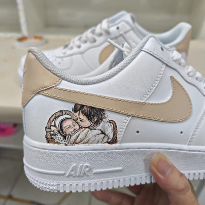 Custom Family Portrait AF1 Sneakers, Personalized Mom Baby Air Force 1 Shoes, Hand Painted Photo Sneakers, Mother’s Day Gift