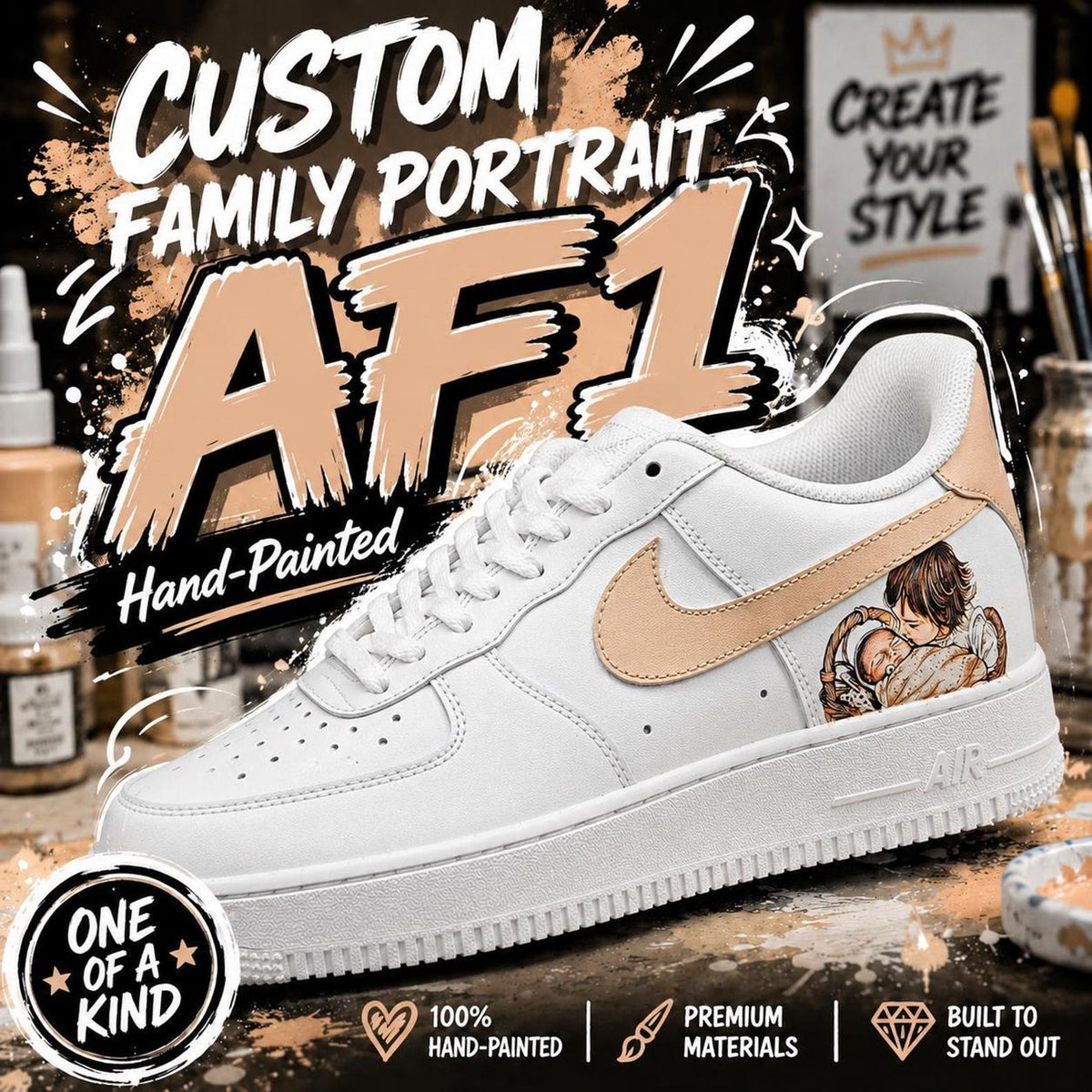 Custom Family Portrait AF1 Sneakers, Personalized Mom Baby Air Force 1 Shoes, Hand Painted Photo Sneakers, Mother’s Day Gift
