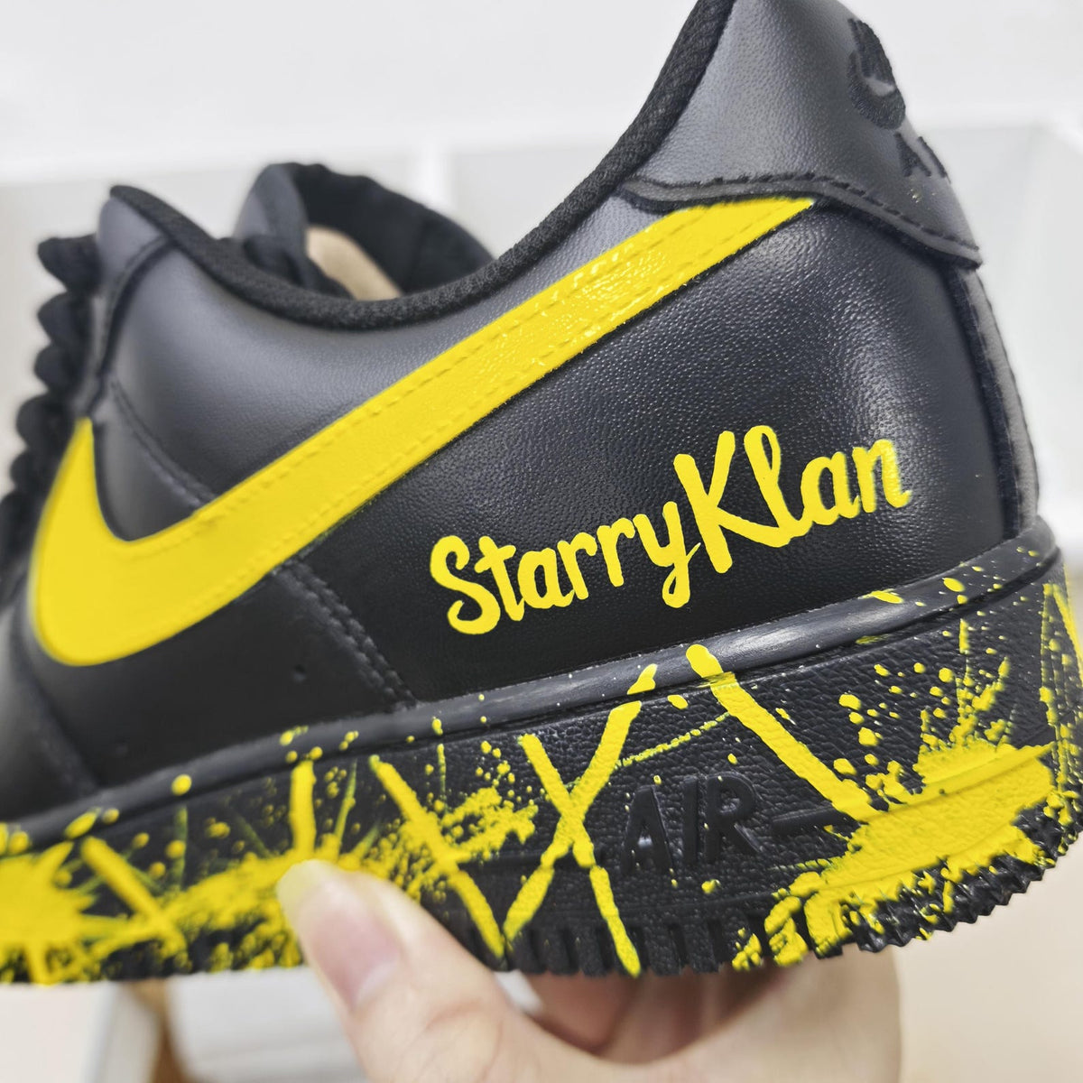 Custom Black Yellow AF1 Sneakers, Personalized Name Air Force 1 Shoes, Hand Painted Paint Splatter Sneakers, Streetwear Gift