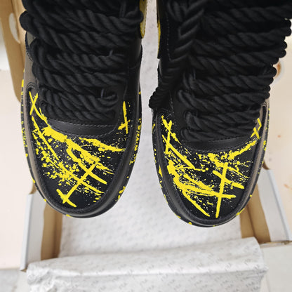 Custom Black Yellow AF1 Sneakers, Personalized Name Air Force 1 Shoes, Hand Painted Paint Splatter Sneakers, Streetwear Gift
