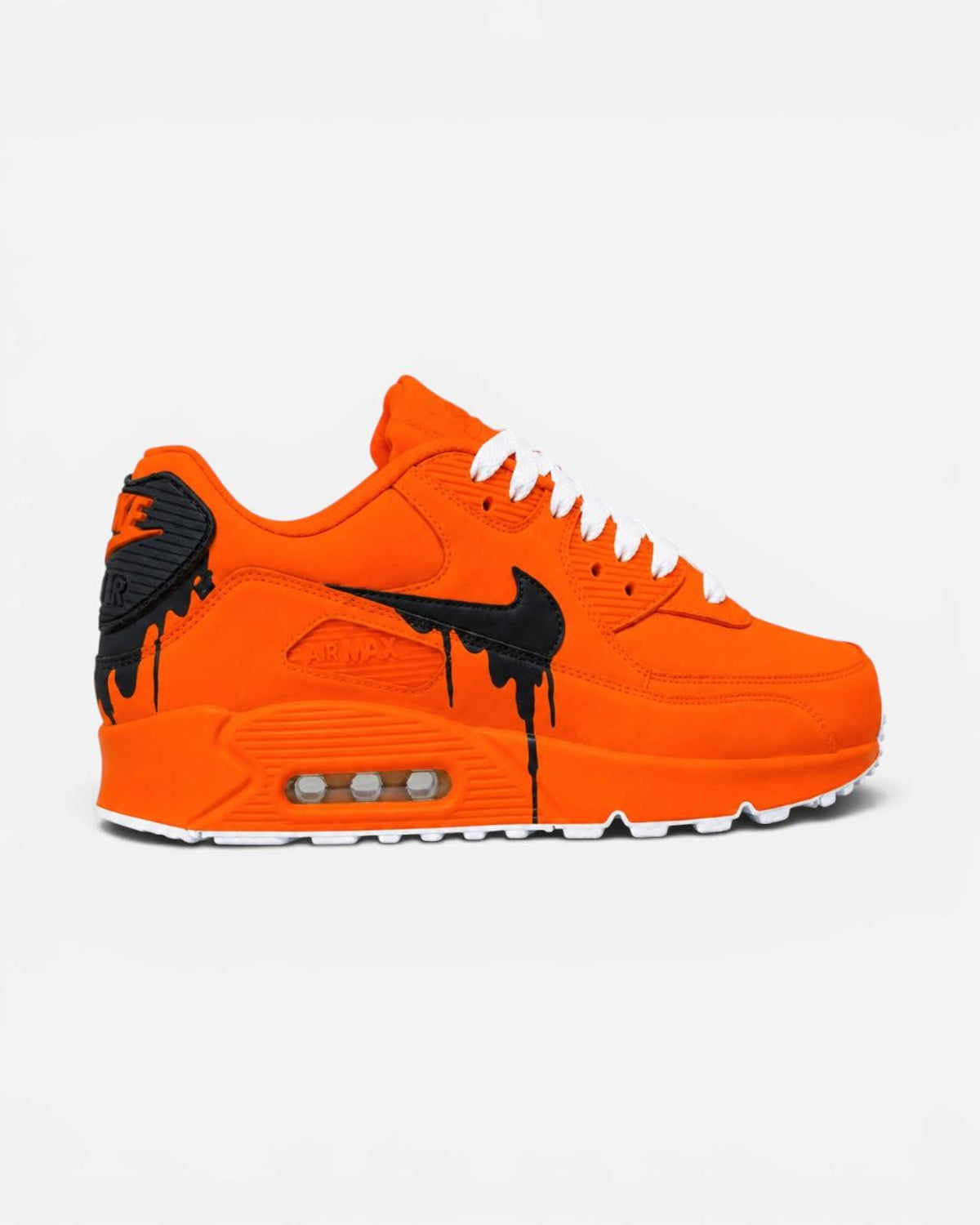 Custom Nike Air Max 90 Sneakers | Orange Black Drip | Hand-Painted Drip Design | Personalized Streetwear Shoes | Retro Gift