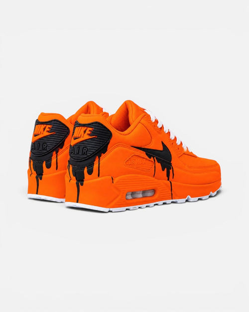 Custom Nike Air Max 90 Sneakers | Orange Black Drip | Hand-Painted Drip Design | Personalized Streetwear Shoes | Retro Gift