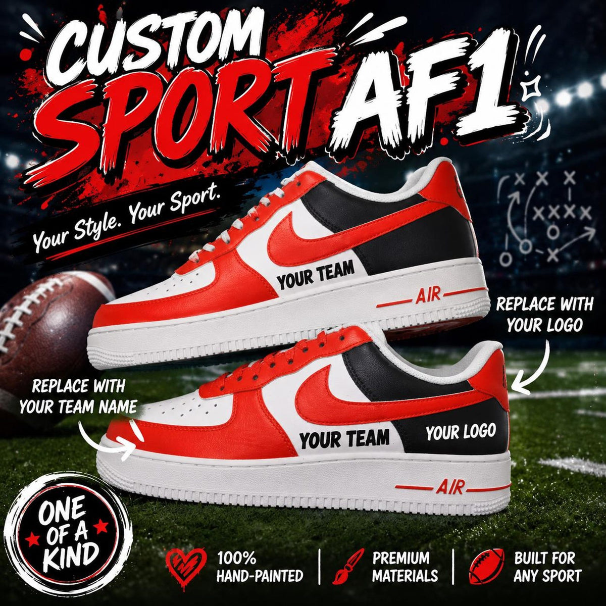 Custom Hand-Painted AF1 Sneakers, Personalized Team Football Basketball Shoes