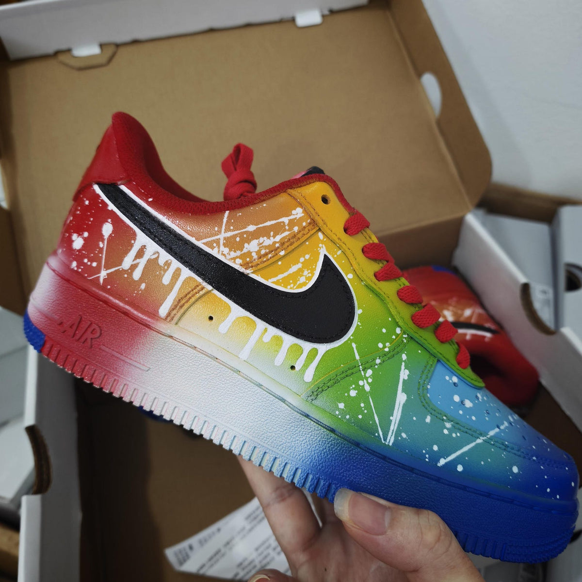 Custom Rainbow AF1 Sneakers, Hand Painted Colorful Air Force 1 Shoes, Paint Splatter Drip Sneakers, Bright Streetwear Gift