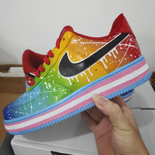 Custom Rainbow Paint Splatter AF1 Sneakers, Colorful Hand Painted Air Force 1 Shoes, Bright Drip Sneakers, Unisex Gift