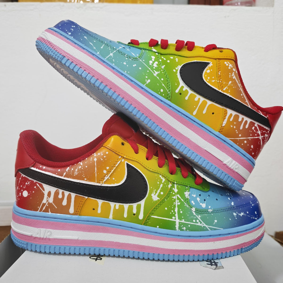 Limited Size Sale - Custom Rainbow Paint Splatter AF1 Sneakers, Colorful Hand Painted Air Force 1 Shoes, Bright Drip Sneakers