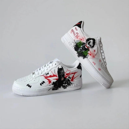 Custom-Made White Comics Sneakers Hand-Painted Unique AF1 Superhero-Villain Sneakers, Birthday Gift