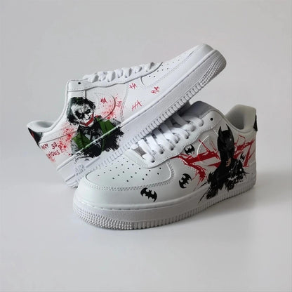 Custom-Made White Comics Sneakers Hand-Painted Unique AF1 Superhero-Villain Sneakers, Birthday Gift