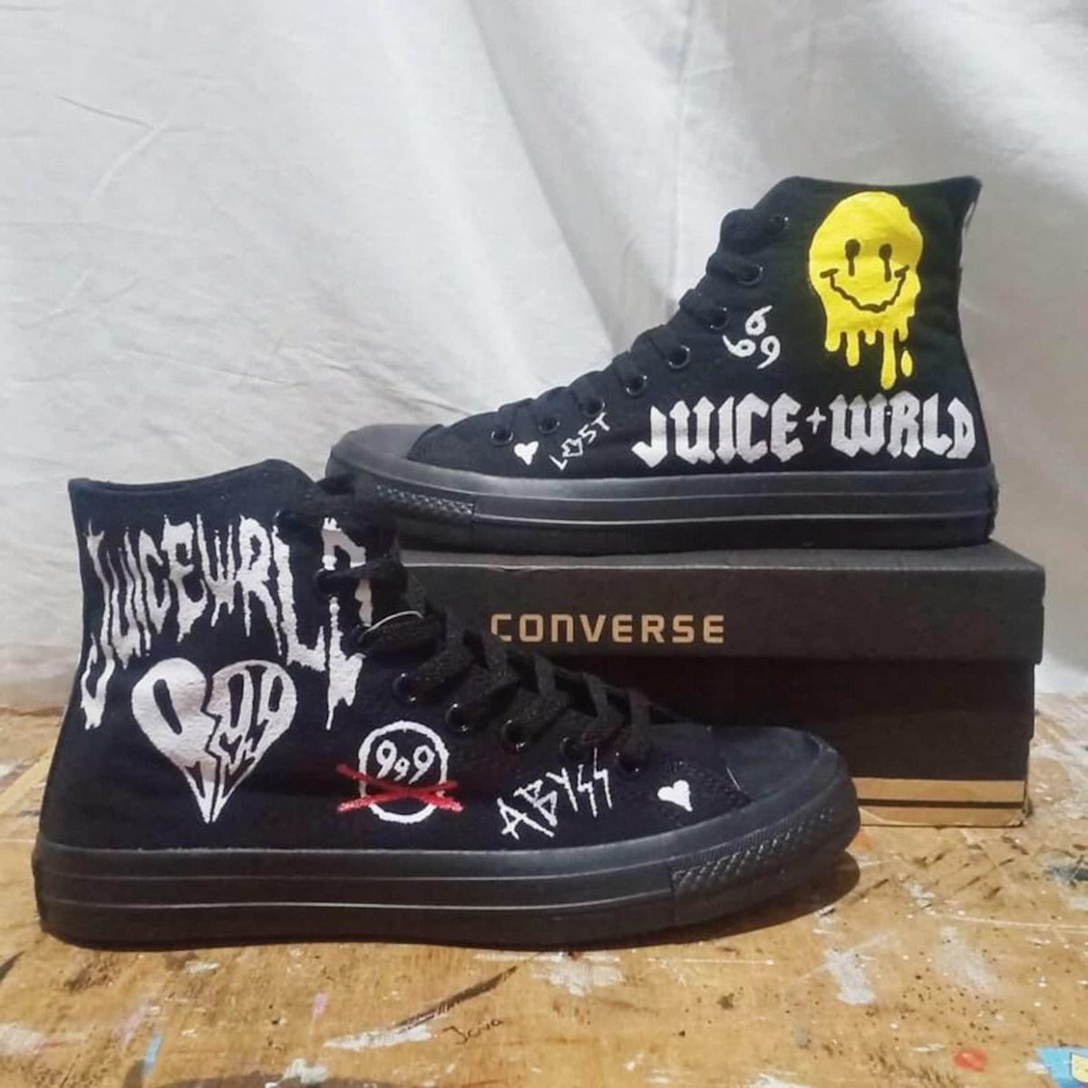 Juice WRLD Inspired Hand Painted Sneakers ustom Streetwear Shoes | Unique Rap Fan Art Footwear | Hip Hop Fashion