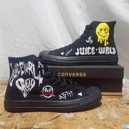 Juice WRLD Inspired Hand Painted Sneakers ustom Streetwear Shoes | Unique Rap Fan Art Footwear | Hip Hop Fashion