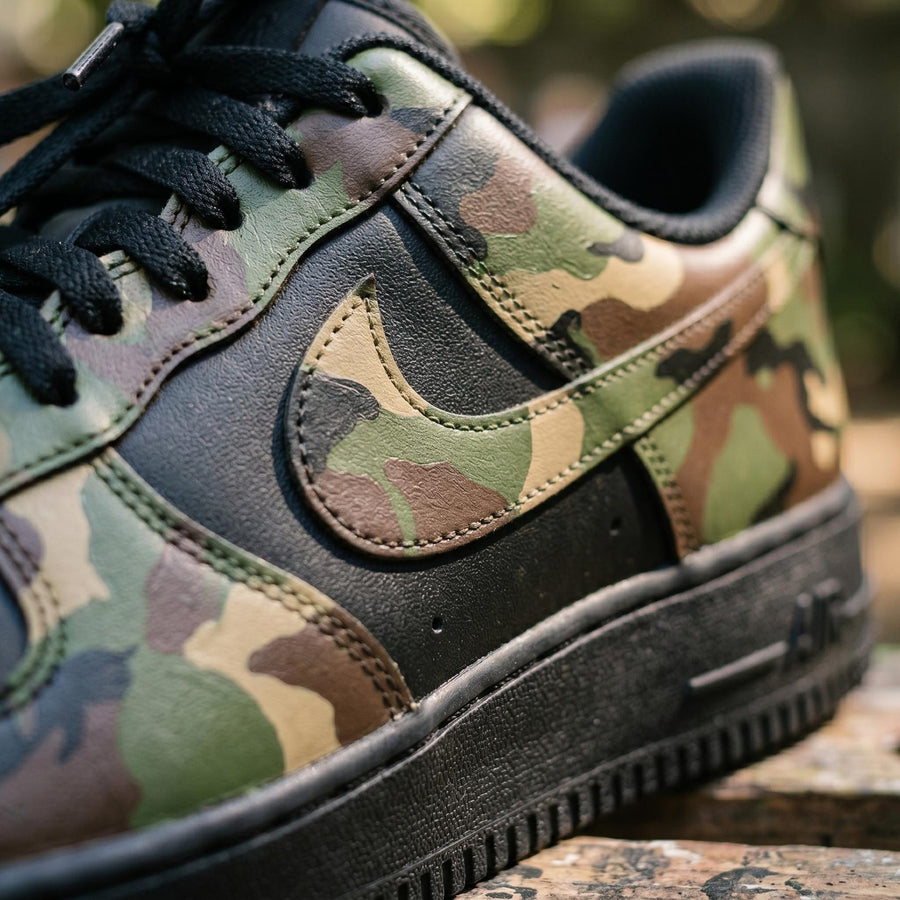 Custom Black Camo AF1 Sneakers, Hand Painted Camouflage Shoes, Tactical Streetwear Sneakers, Military Style Air Force One Gift