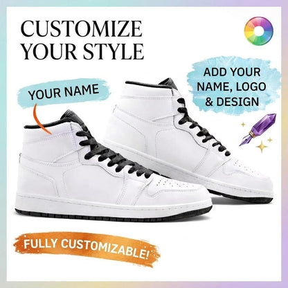 Custom High Top Shoes White, Personalized Printed High Top Shoes, Custom Design Sneakers, Name Or Logo High Tops, Unique Gift Idea