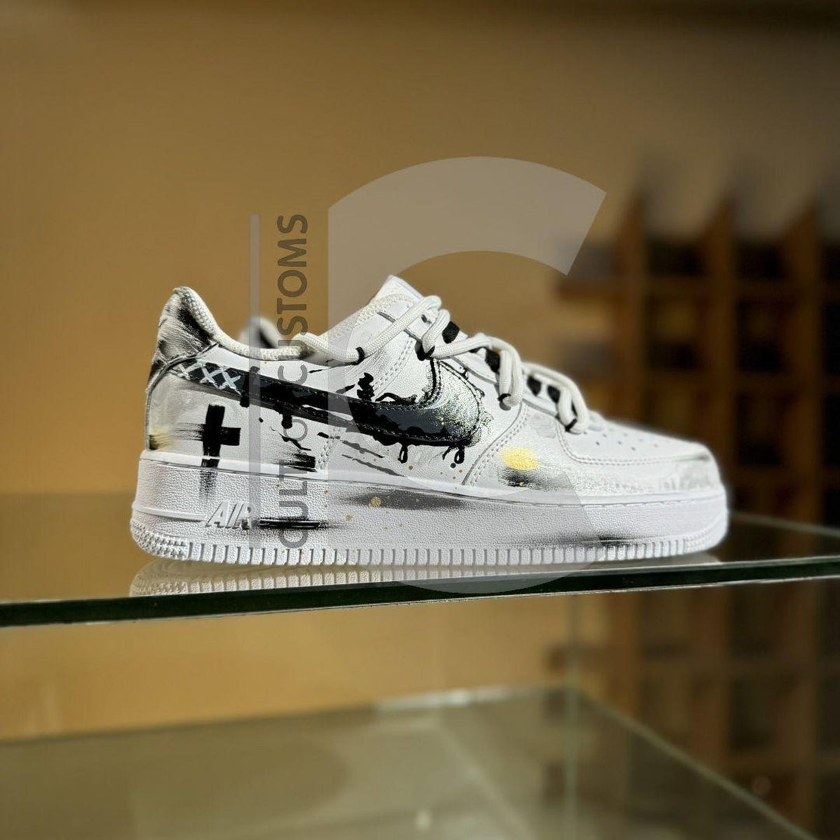 Custom Air force one Handpainted anime style japanese grey cross painted and white design for streetwear lovers