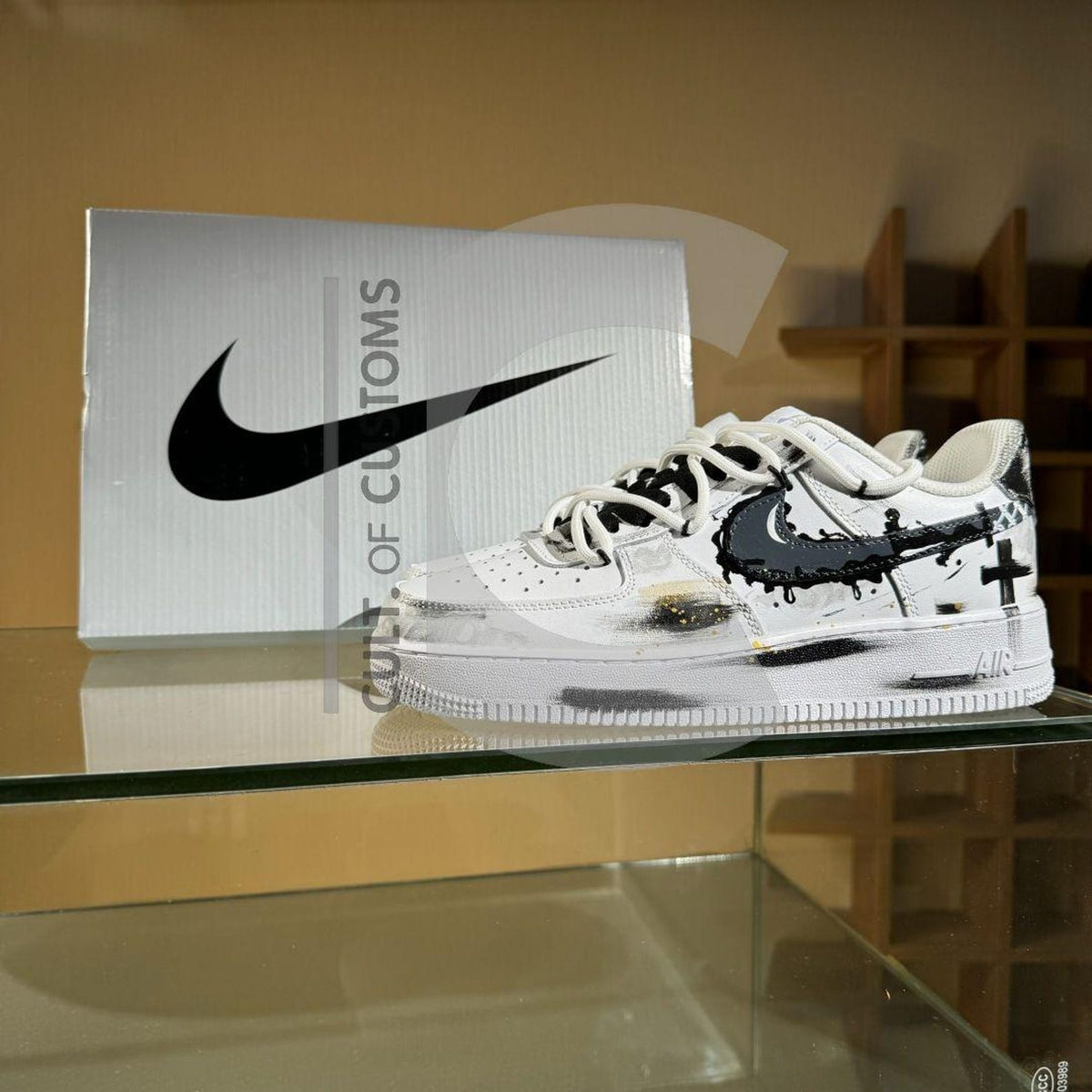 Custom Air force one Handpainted anime style japanese grey cross painted and white design for streetwear lovers