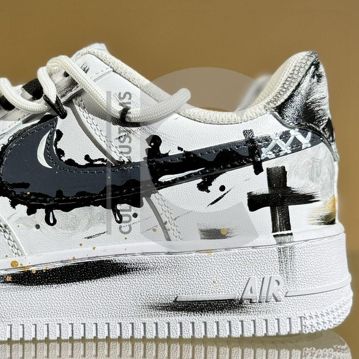 Custom Air force one Handpainted anime style japanese grey cross painted and white design for streetwear lovers