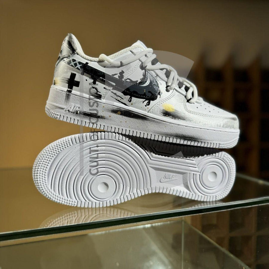 Custom Air force one Handpainted anime style japanese grey cross painted and white design for streetwear lovers