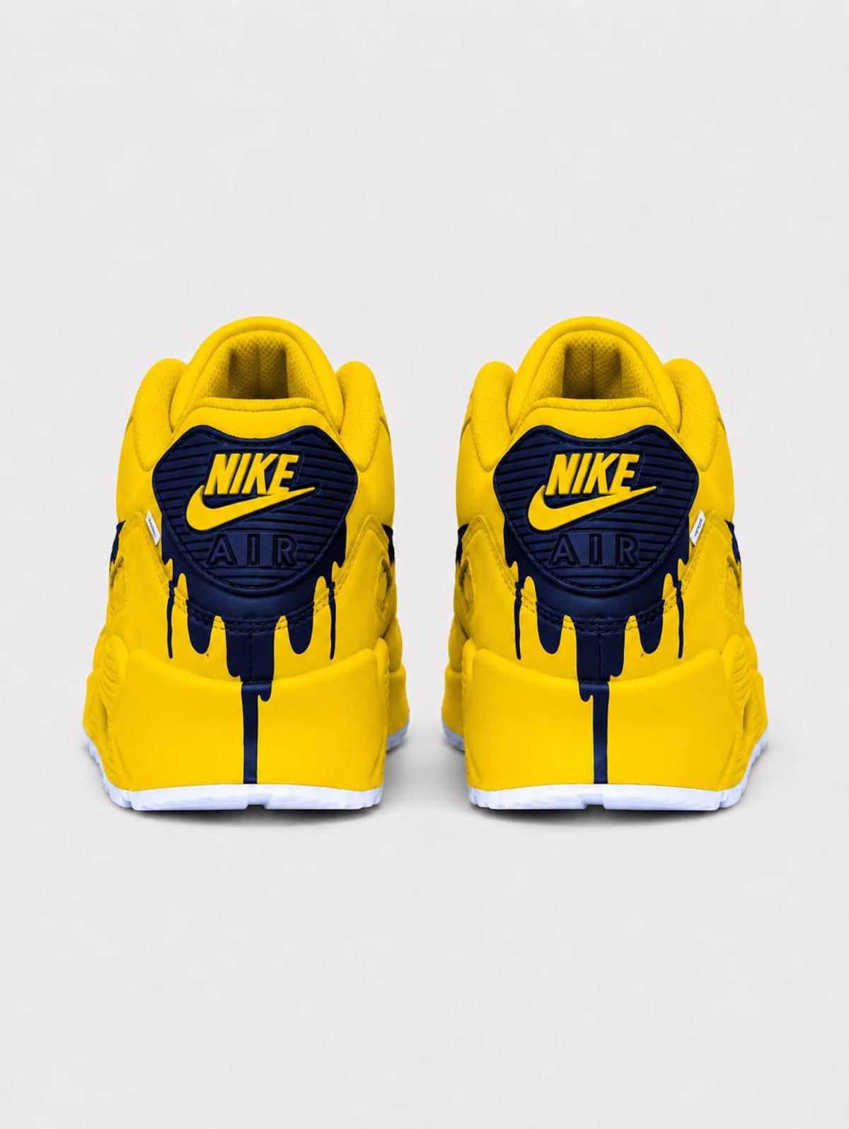 Custom Nike Air Max 90 Sneakers | Yellow Navy Hand-Painted Drip Design | Personalized Streetwear Shoes | Indiana