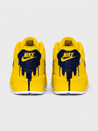 Custom Nike Air Max 90 Sneakers | Yellow Navy Hand-Painted Drip Design | Personalized Streetwear Shoes | Indiana