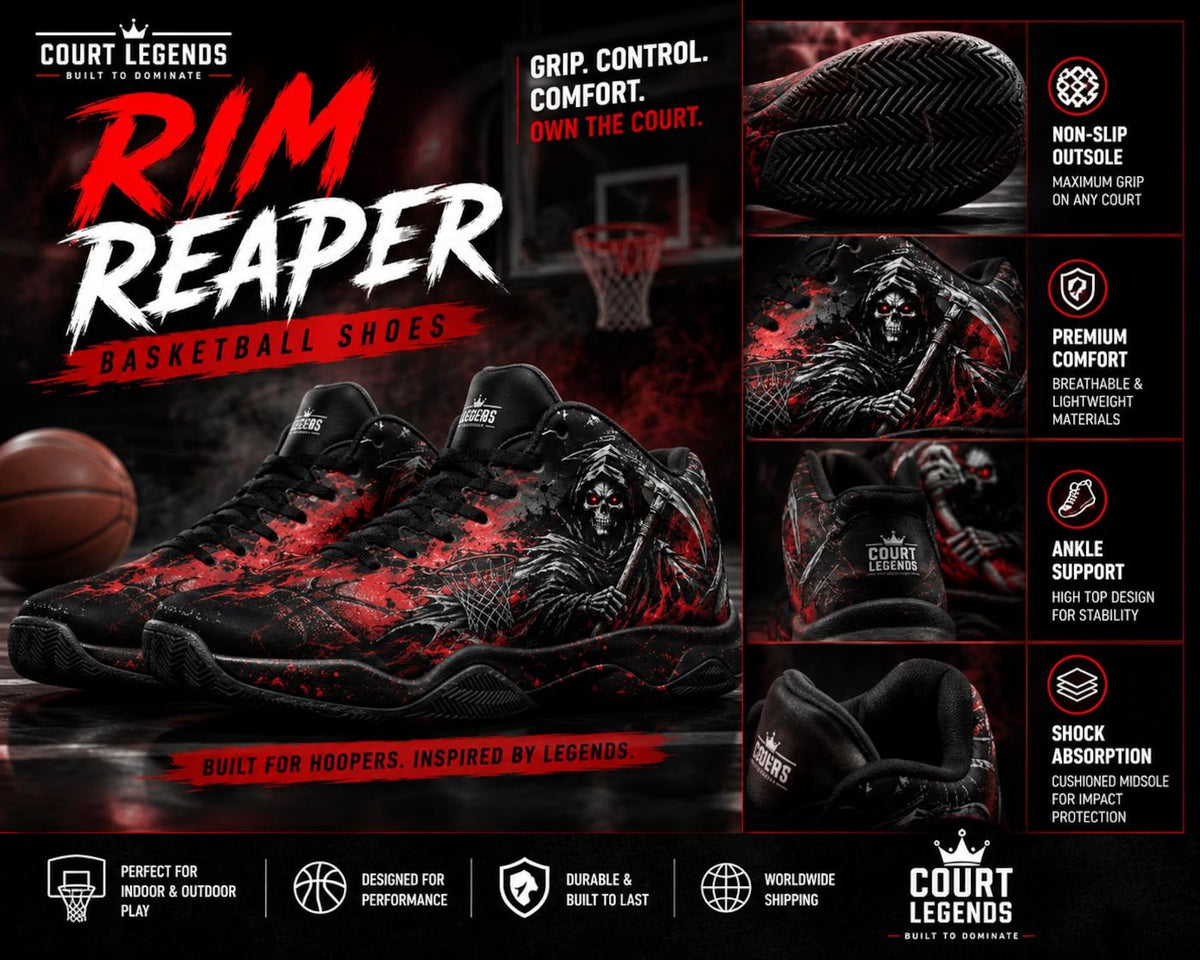 Rim Reaper Basketball Shoes | Grim Reaper High Top Sneakers | Custom Streetwear Hoops