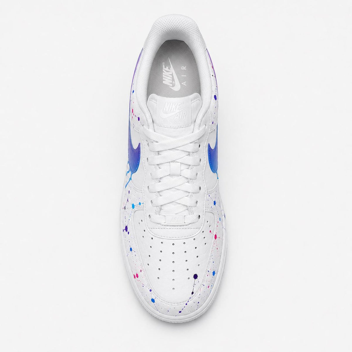 Custom Hand-Painted Nike Air Force 1 Shoes | Blue & Purple Drip Splatter Sneaker