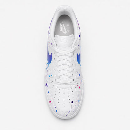 Custom Hand-Painted Nike Air Force 1 Shoes | Blue & Purple Drip Splatter Sneaker