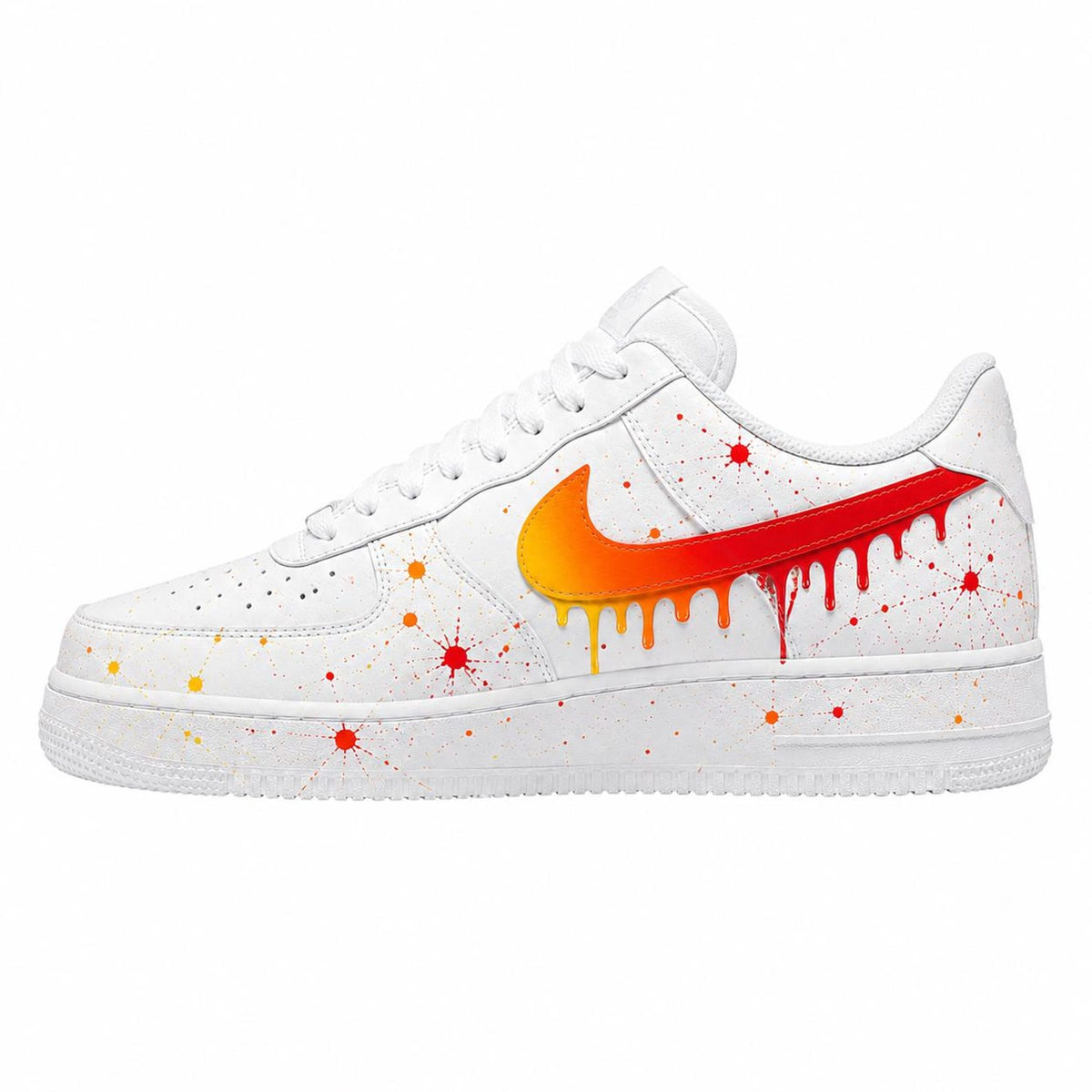 Custom Hand-Painted Nike Air Force 1 Shoes | Red & Orange Drip Splatter Sneaker