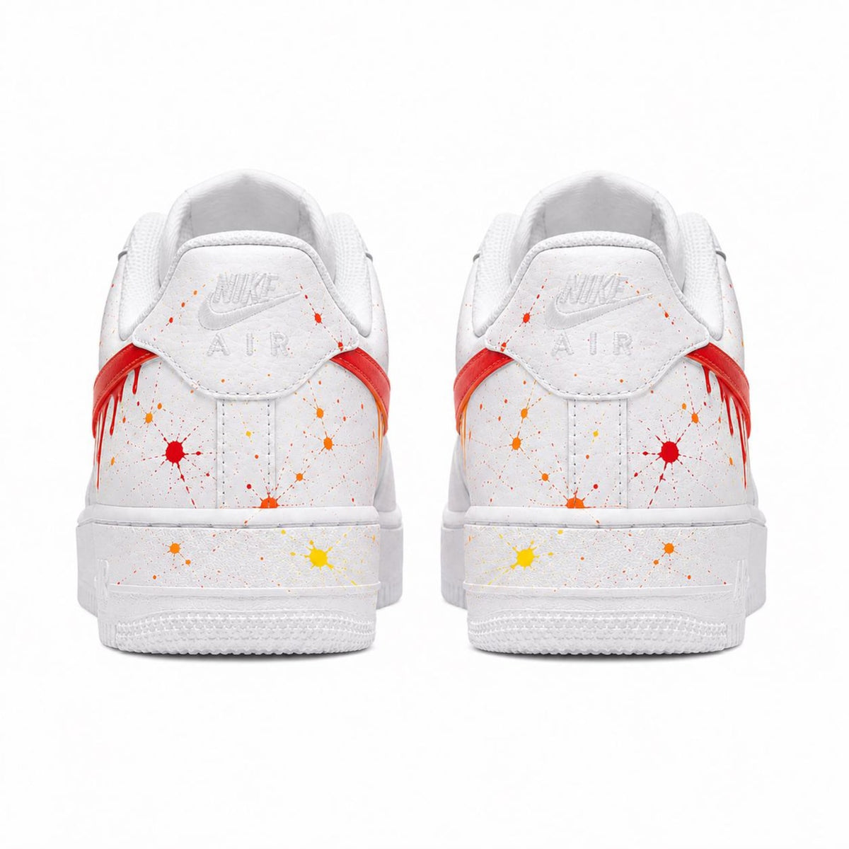 Custom Hand-Painted Nike Air Force 1 Shoes | Red & Orange Drip Splatter Sneaker