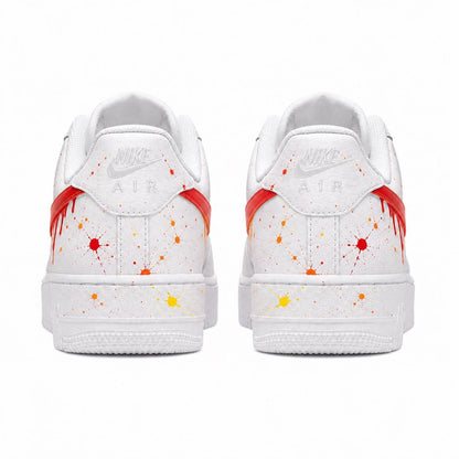 Custom Hand-Painted Nike Air Force 1 Shoes | Red & Orange Drip Splatter Sneaker