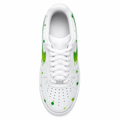 Custom Hand-Painted Nike Air Force 1 Shoes | Green Drip Splatter Sneaker